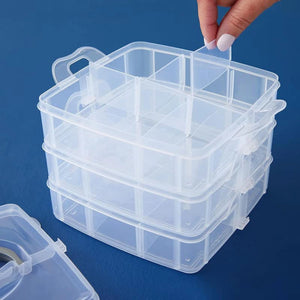 4 Layer Stackable Storage Box Organizer – Multi Tier Plastic Storage Case with Compartments & Lock