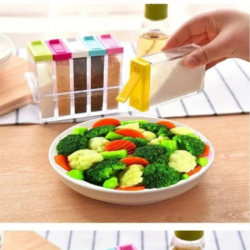 Seasoning Set 6pcs – Spice Storage Box with Flip Lid | Kitchen Masala Organizer