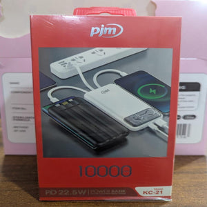 PJM KC-21 Power Bank 10000mAh – 22.5W Fast Charging with Built-in Cables
