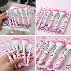 Hello Kitty 7pcs Makeup Brush Set – Soft Cosmetic Brushes Kit for Face & Eyes