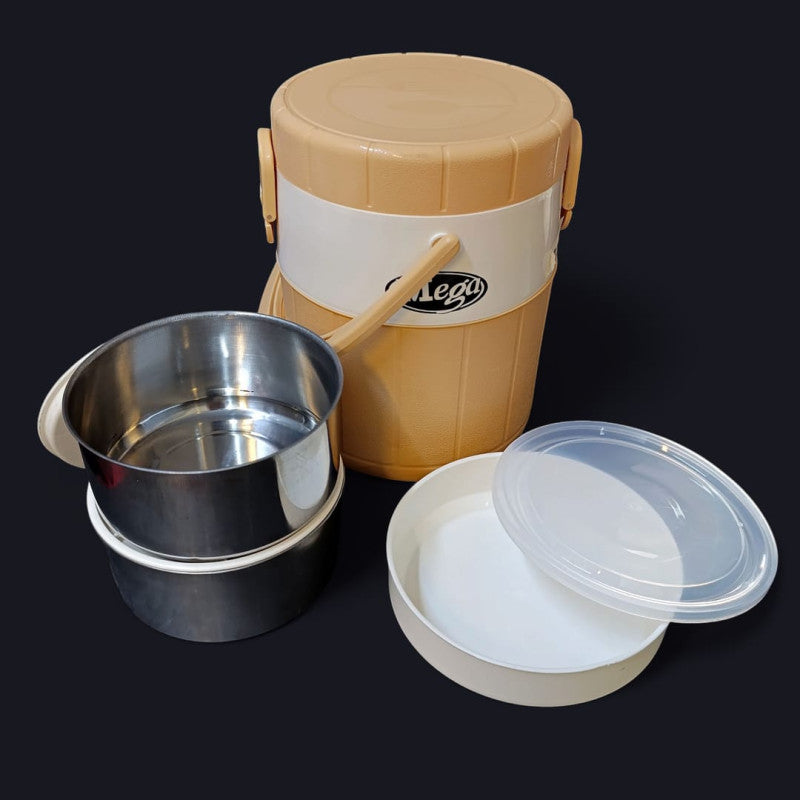 Mega Lunch Carrier Small – Insulated Tiffin Box with 2 Steel Bowls & 1 Plastic Bowl