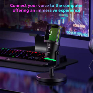 NeePho NP-M02 RGB Podcast Microphone – ANC Noise Reduction with Stand