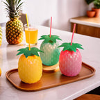 Pack of 2 Tango Fruit Tumbler – Pineapple Style Straw Cup (Cute Summer Drink Cup)