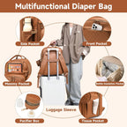 PU Baby Diaper Bag Backpack with Multifunction Diapers Changing Station