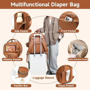 PU Baby Diaper Bag Backpack with Multifunction Diapers Changing Station
