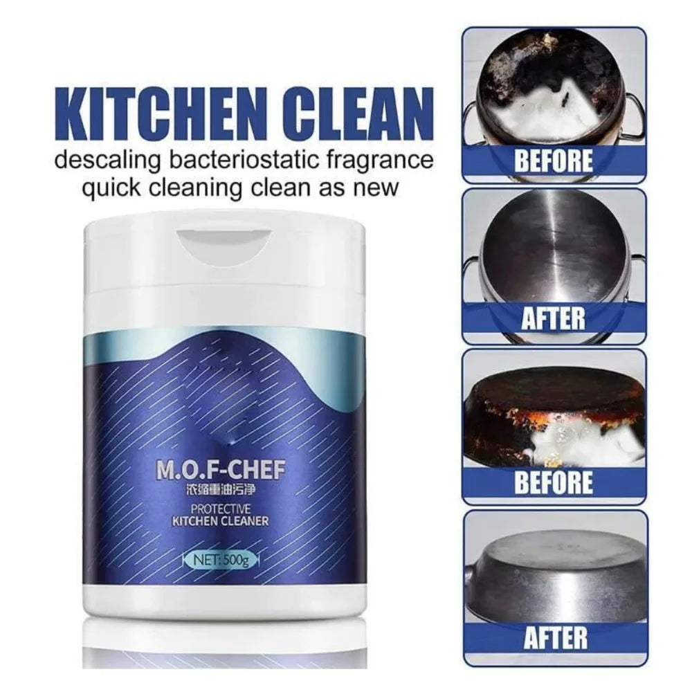 MOF Chef Kitchen Cleaner Powder – Heavy Duty Burn & Grease Remover | Descaling & Shine Cleaner