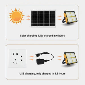 200W Solar LED Flood Light – Rechargeable Dimmable Outdoor Light with USB & Solar Charging (IP66 Waterproof)