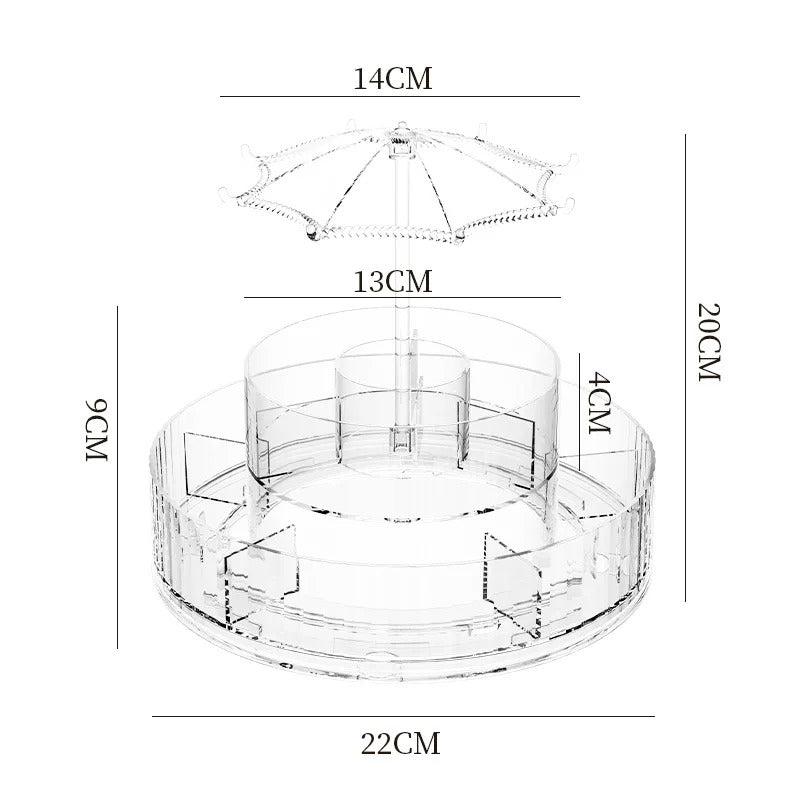Umbrella Makeup Organizer 360° Rotating – Transparent Cosmetic Storage Stand