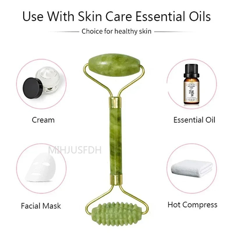 Jade Roller 2 in 1 Set – Face Massager & Gua Sha Tool for Skin Lifting & Glow