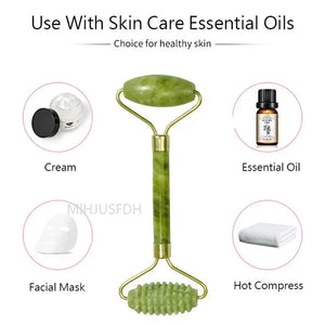 Jade Roller 2 in 1 Set – Face Massager & Gua Sha Tool for Skin Lifting & Glow