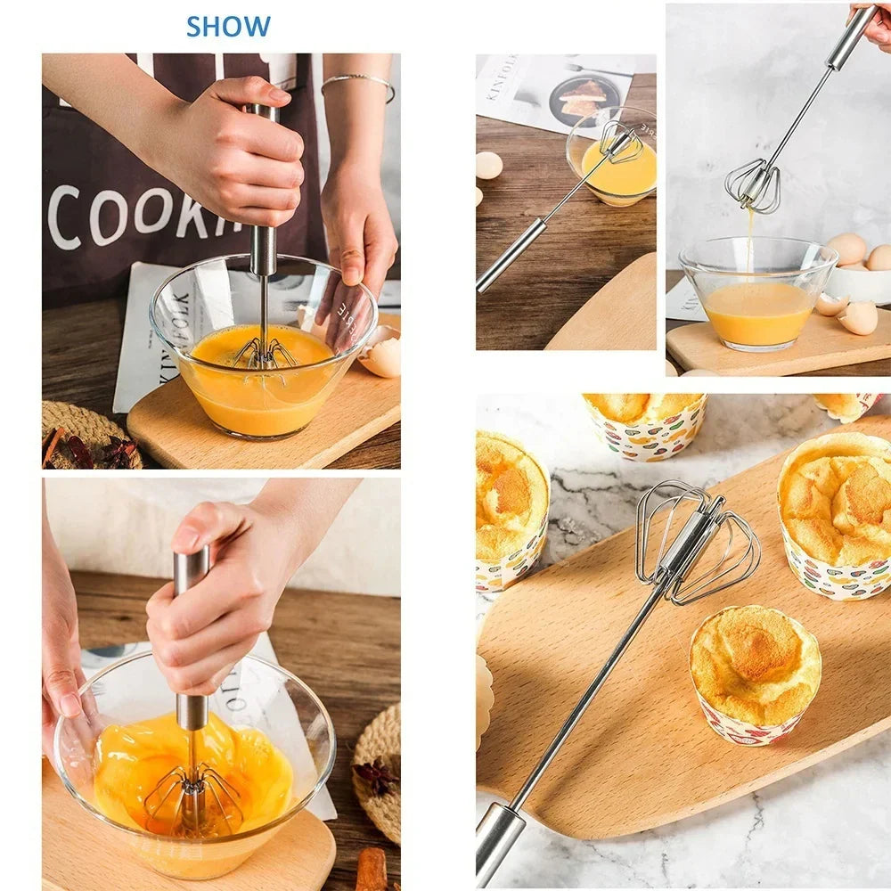 Manual Egg Beater – Stainless Steel Hand Whisk | Semi Automatic Push Whisk for Eggs, Cream & Batter