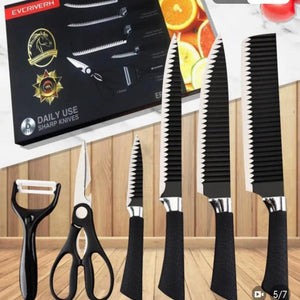 6 Pcs Stainless Steel Knife Set – Premium Kitchen Knives with Peeler & Scissors
