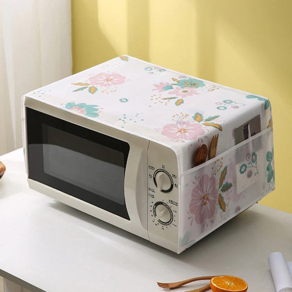 Microwave Oven Cover – Dustproof Kitchen Organizer with Storage Pockets