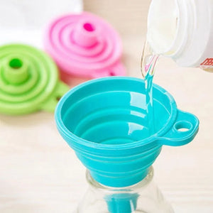 Pack of 3 Silicone Funnel (Collapsible) – Foldable Kitchen Funnel | Oil, Liquid & Bottle Filling Tool (Space Saving Design)