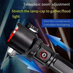 Rechargeable Metal Torch with Safety Hammer – LED Flashlight for Emergency, Car & Outdoor Use