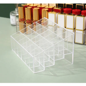 24 Grid Makeup Organizer – Acrylic Cosmetic Storage Box | Lipstick, Nail Polish & Beauty Organizer