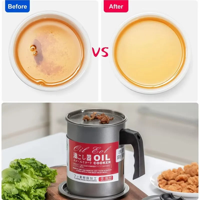 Stainless Steel Oil Pot 1.4L – Oil Strainer Container with Filter | Kitchen Oil Storage & Reuse Pot