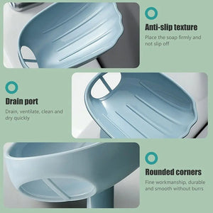Pack of 2 360° Rotating Soap Holder with Drain – Wall Mounted Self Draining Soap Dish