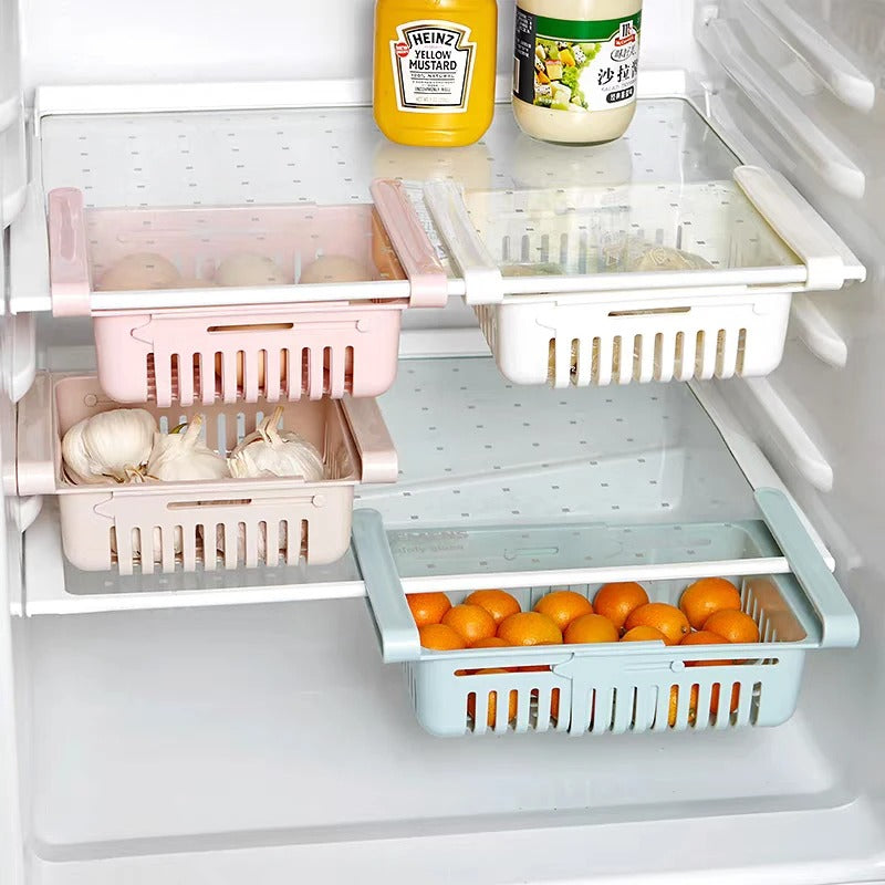 Pack of 2 Fridge Storage Basket – Adjustable Fridge Drawer Organizer | Sliding Storage Box for Fruits & Vegetables