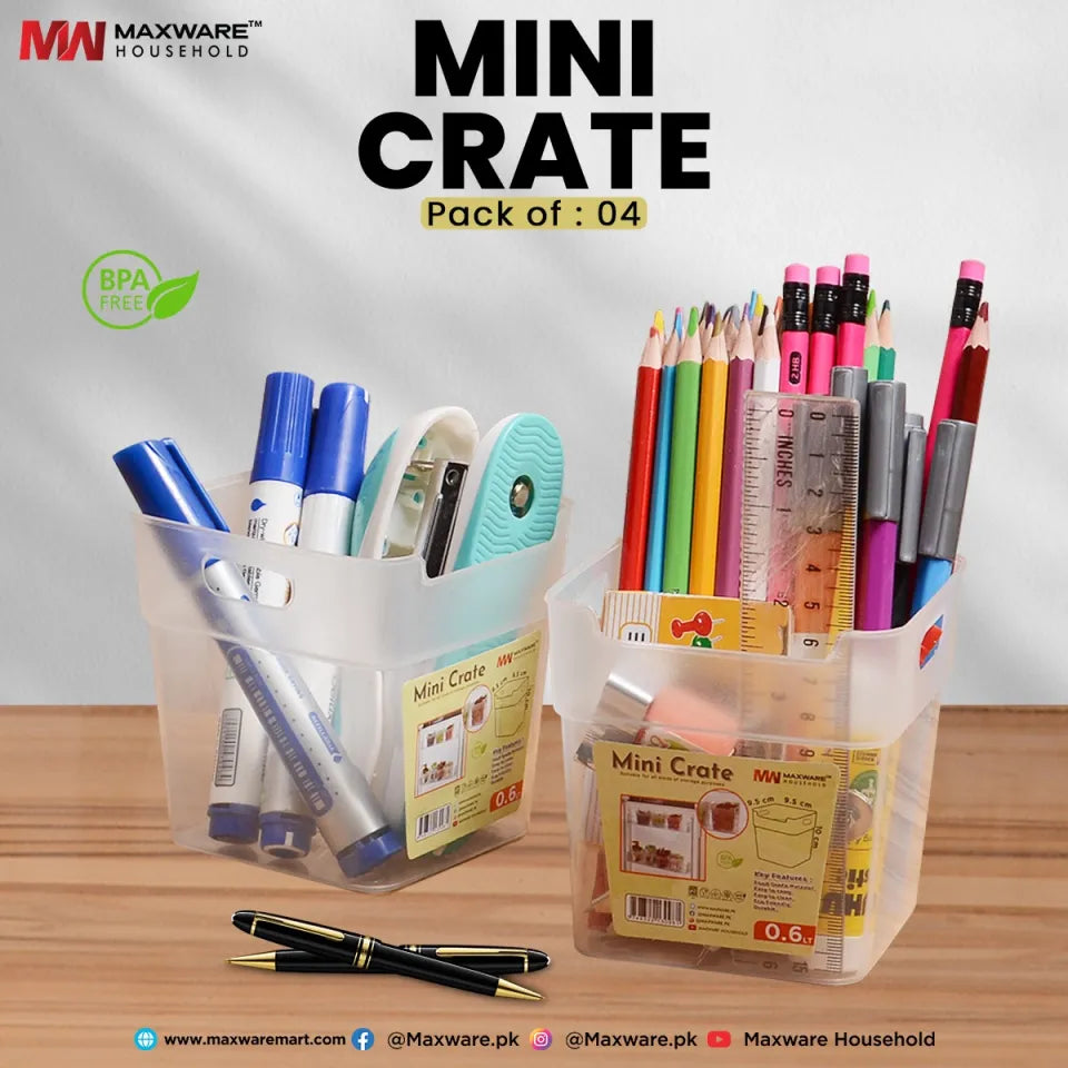 Mini Crate Storage Boxes (Pack of 4) – Multipurpose Organizer Bins | BPA Free Plastic Storage for Kitchen