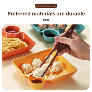 4pcs Dumpling Plate Set with Sauce Holder – Multi-Section Snack & Serving Plates