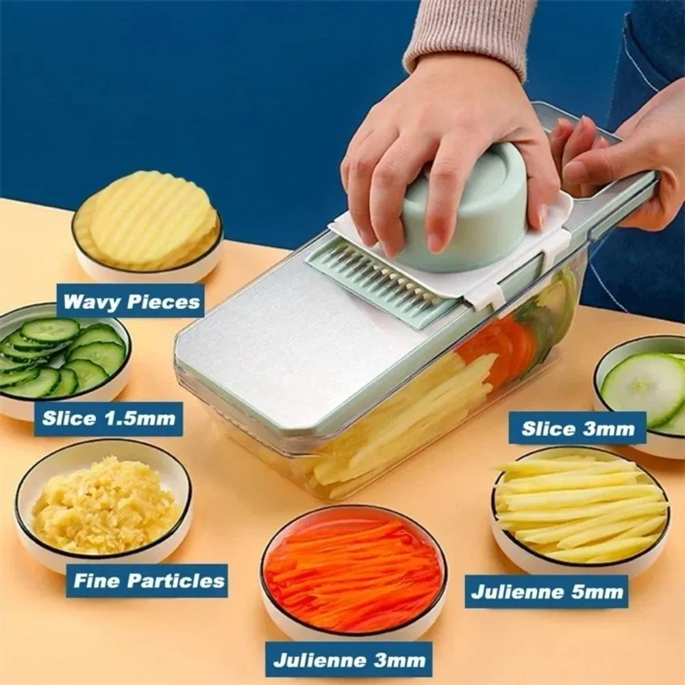 5-in-1 Vegetable Slicer with Drainer – Multi-Function Cutter & Chopper Box