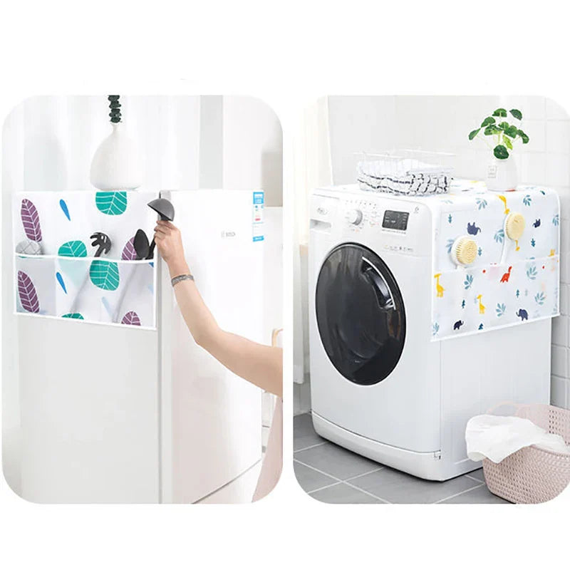 Fridge Cover with Storage Pockets – Dustproof Refrigerator Top Organizer