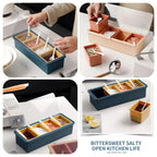4 Partition Spice Box with Lid & Spoons – Kitchen Masala Organizer | Multipurpose Condiment Storage Container