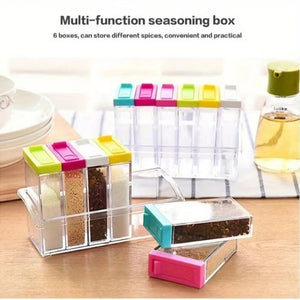 Seasoning Set 6pcs – Spice Storage Box with Flip Lid | Kitchen Masala Organizer