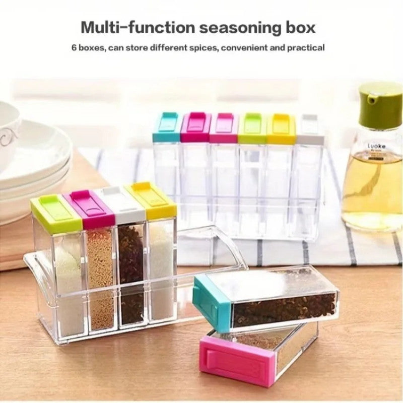 Seasoning Set 6pcs – Spice Storage Box with Flip Lid | Kitchen Masala Organizer
