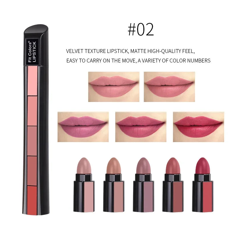 5 in 1 Lipstick Palette – Multi Shade Matte Lipstick Stick | Long Lasting Travel Friendly Lip Colors