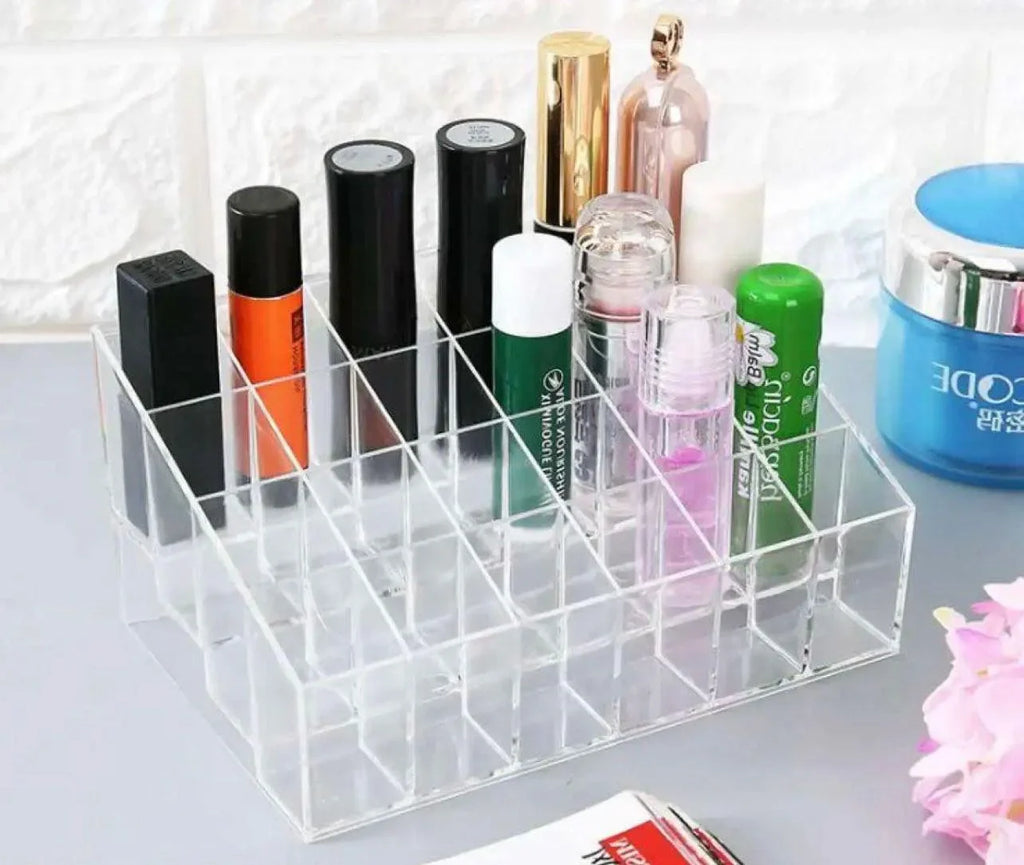 24 Grid Makeup Organizer – Acrylic Cosmetic Storage Box | Lipstick, Nail Polish & Beauty Organizer