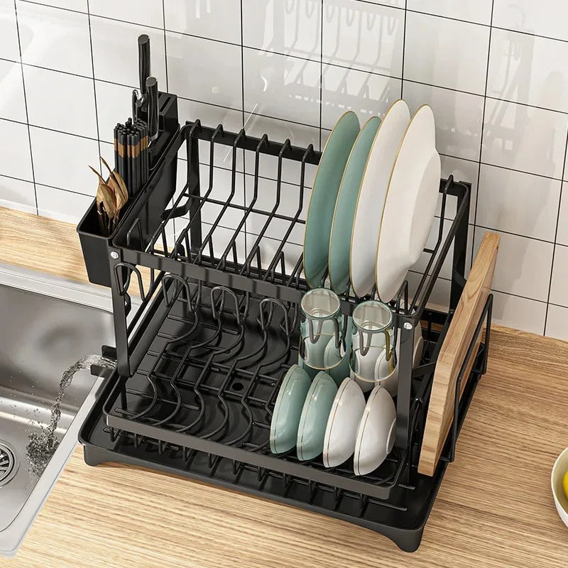 2 Layer Dish Drying Rack (Imported) – Rust Proof Kitchen Organizer with Glass & Knife Holder