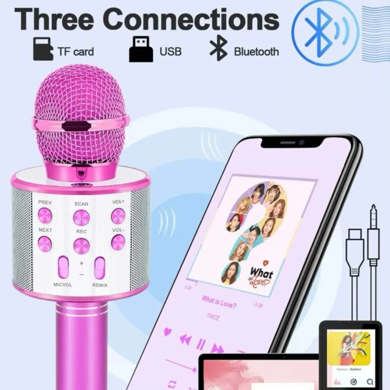 858 Wireless Karaoke Microphone – Bluetooth Singing Mic with Speaker & Voice Effects