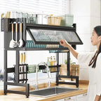 Over The Sink Dish Drying Rack – Multi-Layer Kitchen Organizer with Cabinet & Utensil Holder