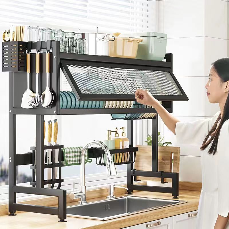 Over The Sink Dish Drying Rack – Multi-Layer Kitchen Organizer with Cabinet & Utensil Holder
