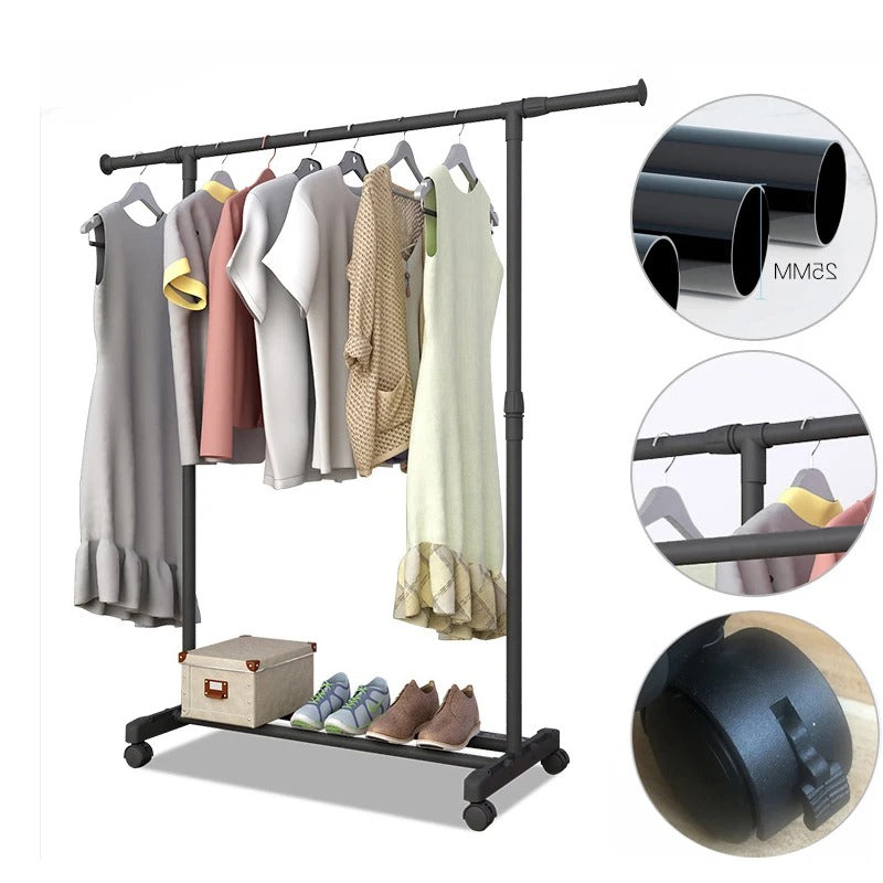 Heavy Duty Clothes Rack with Shoe Shelf (50KG) – Industrial Metal Garment Stand with Wheels