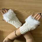 Winter Women Gloves – Soft Wool Knit Fingerless Gloves with Fur | Warm & Stylish Hand Warmers