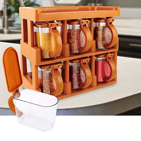 Master Chef Spice Jar Set (6 Pcs) – Kitchen Masala Organizer with Rack & Spoon