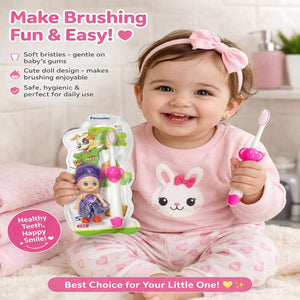 Pack of 2 Kids Toothbrush with Toy – Soft Bristle Baby Toothbrush | Fun Learning Dental Kit for Children