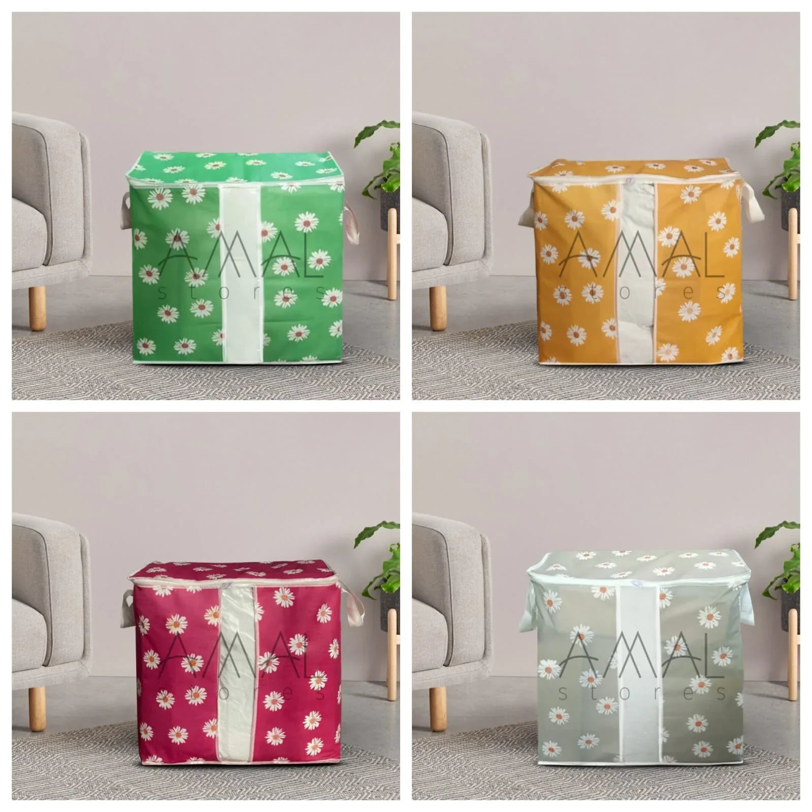 Pack of 2 Floral Large Storage Bag – Multipurpose Clothes & Blanket Organizer