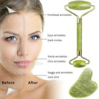 Jade Roller 2 in 1 Set – Face Massager & Gua Sha Tool for Skin Lifting & Glow