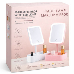 LED Makeup Mirror with Storage Base – Touch Control 3 Light Modes