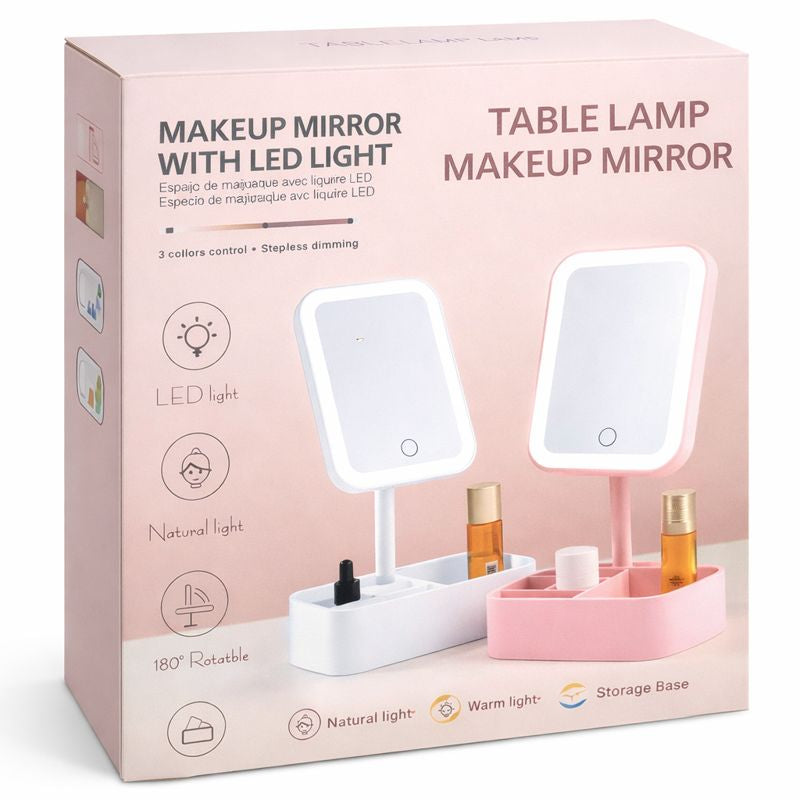 LED Makeup Mirror with Storage Base – Touch Control 3 Light Modes