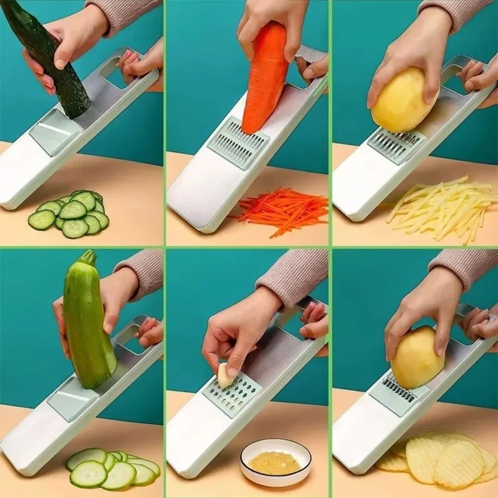 5-in-1 Vegetable Slicer with Drainer – Multi-Function Cutter & Chopper Box