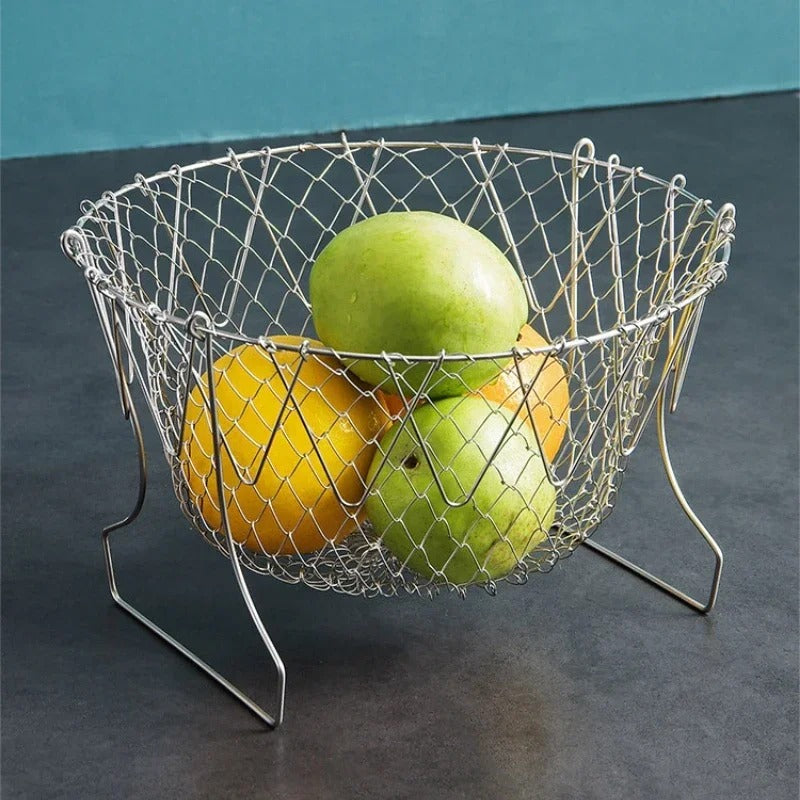 Chef Basket – Stainless Steel Folding Fry & Strainer Basket | Multi Purpose Cooking Basket