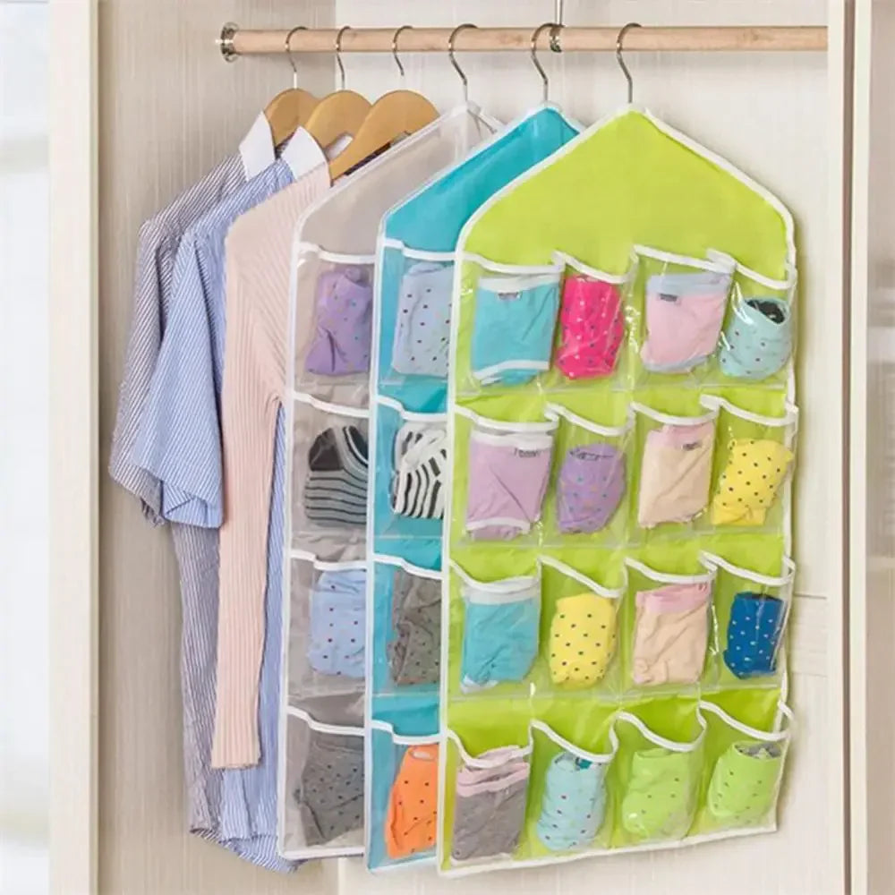 Pack of (2) 16 Pocket Hanging Organizer – Wardrobe Storage for Socks, Underwear & Accessories