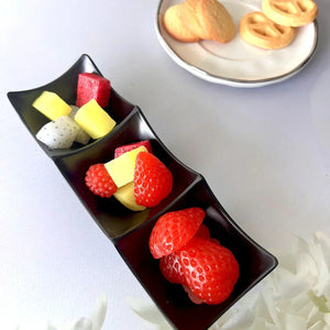 Pack of 3 Black Sauce Dish Set – 3 Compartment Seasoning Plate for Kitchen & Dining