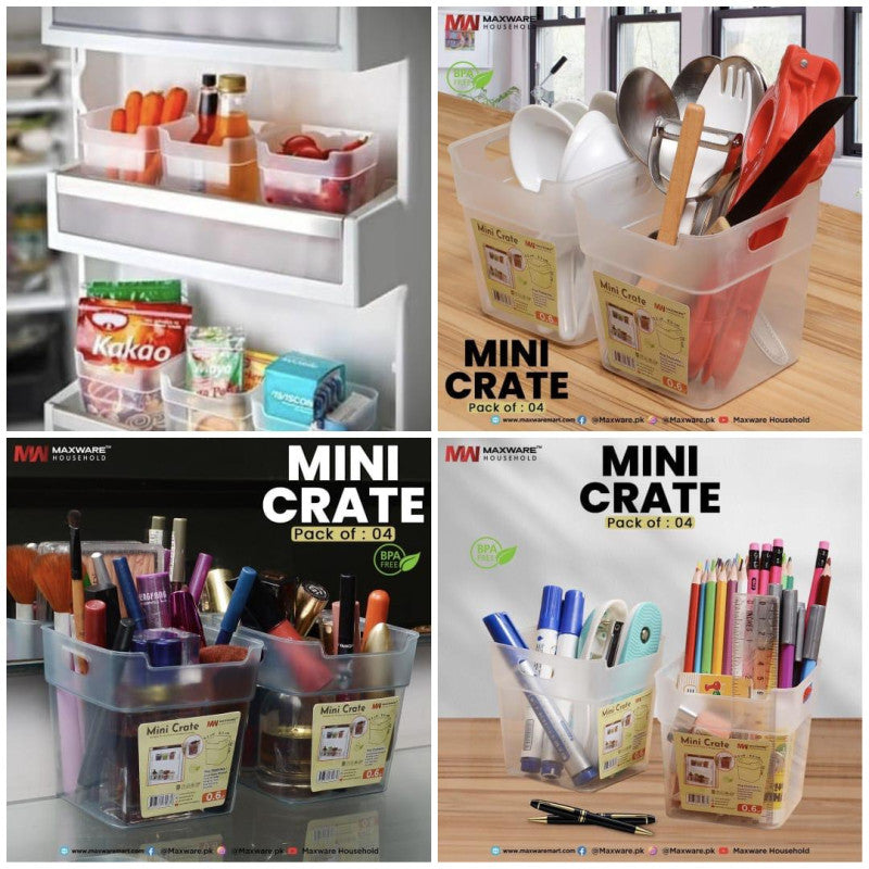 Mini Crate Storage Boxes (Pack of 4) – Multipurpose Organizer Bins | BPA Free Plastic Storage for Kitchen
