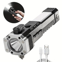 COB Auxiliary Flash Light – Rechargeable Multi-Function LED Torch with Safety Hammer & Emergency Light